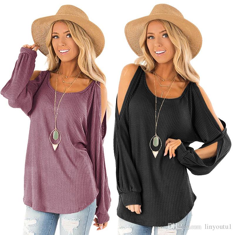 2020 Blouses Summer Women Knitted top shirts u- neck Strapless Shirts Off Shoulder Short-sleeved shirt Loose Type