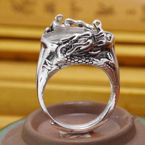 925 Sterling Silver Engagement Wedding Ring Men 12x17mm Oval Cabochon Semi Mount Ring Fit Amber Agate Garnet Opal Setting Wholesale Dragon