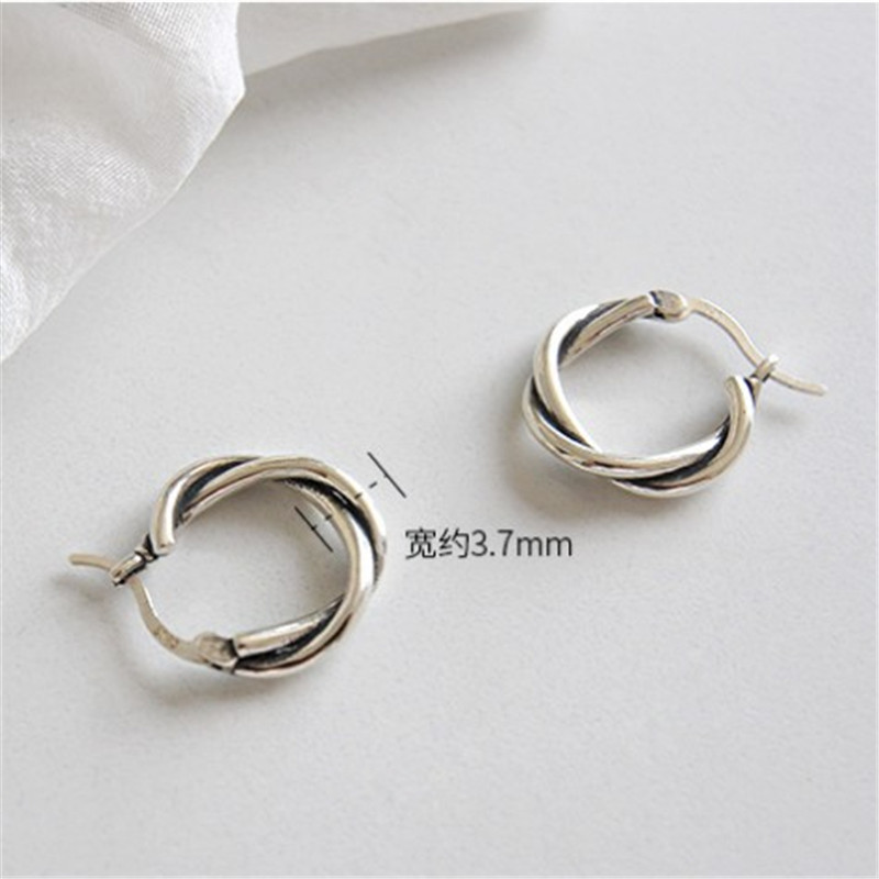 100% 925 Sterling Silver Vintage Weave Braided Hoop Earrings For Women Student Silver 925 Jewelry Hoop Circle Earring