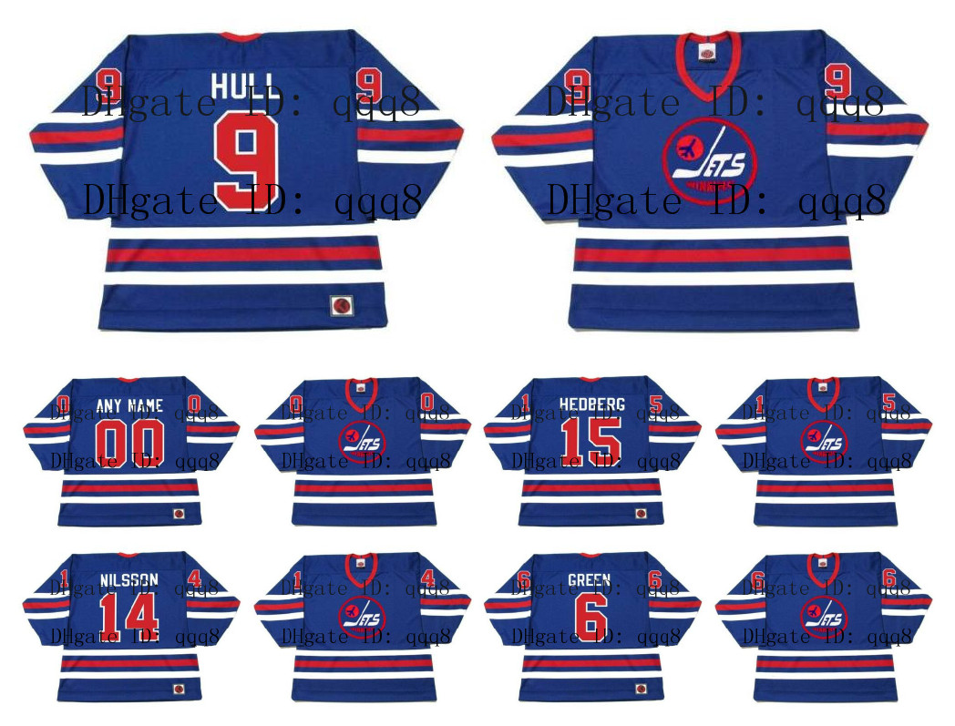 1974 WHA Winnipeg Jets Jerseys 9 BOBBY HULL 15 ANDERS HEDBERG 14 ULF NILSSON 6 TED GREEN Blue 100% Stitching Hockey, As pic
1974 WHA Winnipeg Jets Jerseys 9 BOBBY HULL 15 ANDERS HEDBERG 14 ULF NILSSON 6 TED GREEN Blue 100% Stitching Hockey, As pic