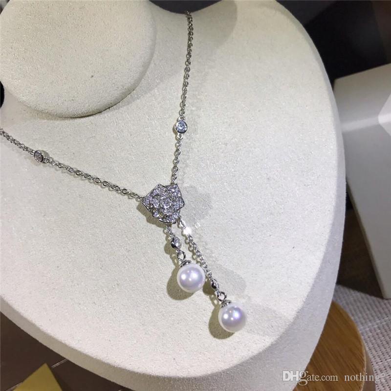 Rose Necklaces S925 Sterling Silver Pendant Fresh Water Pearl For Women Party Wedding Gift