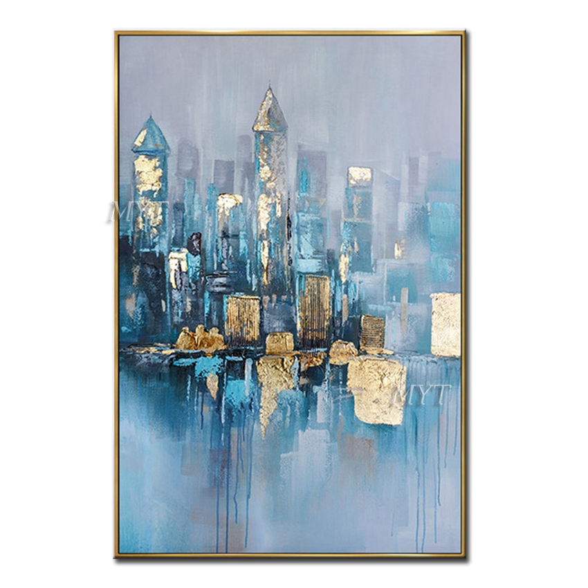 

Blue Town Abstract DiagramOil Painting Wall Art Home Decor Picture Modern Oil Painting On Canvas 100% Handpainted No Framed