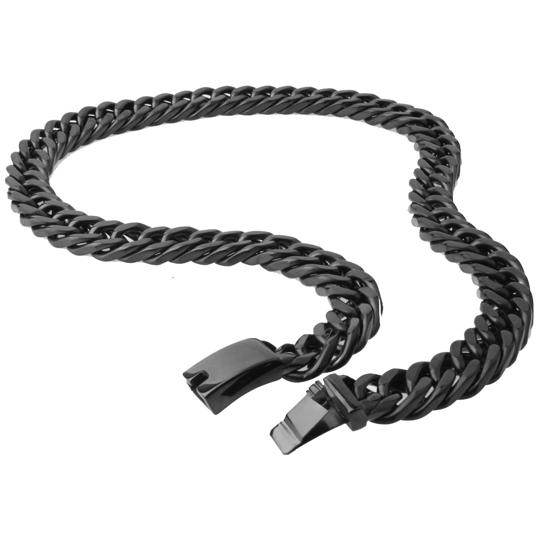 Titanium Steel Cuban Link Chain, Auniquestyle 15mm Men Hip Hop Chunky Chain Stainless Steel Black Gum Plated Jewelry Necklace 24 inch Length