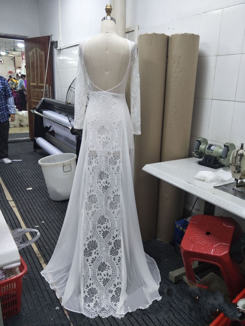 New Exquisite Lace Wedding Dress Boho Chic Long Sleeve Backless Bridal Gowns Summer Robe De Mariage