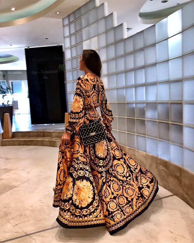 Style Fashion Elegant Women Sexy Boat Neck Glitter Deep V Print Party Dress Formal Long Clubwear1