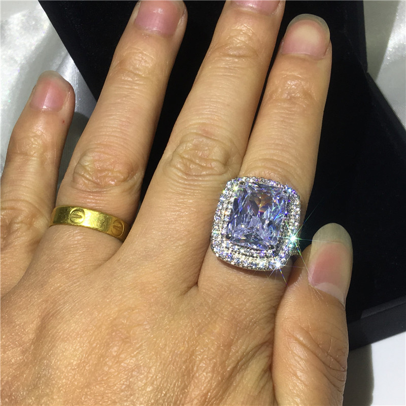 Dove Egg Big Gemstones Sparkling Luxury Jewelry 925 Sterling Silver Cushion Shape White Topaz CZ Diamond Women Wedding Band Ring For Lovers