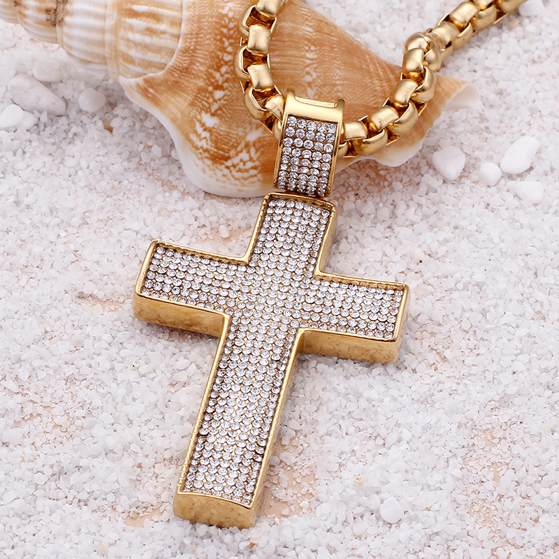 Cross Pendants Necklace Men Hip Hop Zircon 316L Stainless Steel Full Cubic Zirconia Setting 18K Gold Plated Jewelry