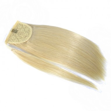2019 New arrival 140g silky straight white blonde ponytail 613 ,wraps raw virgin human hair ponytail hairpiece top grade