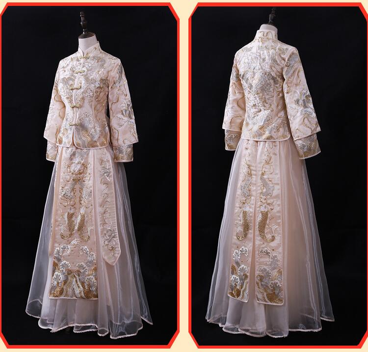Champagne Light Cheongsam Wedding Gown Summer Slim Bride Outdoor Traditional Chinese Style Wedding Dress Su Embroidery clothing