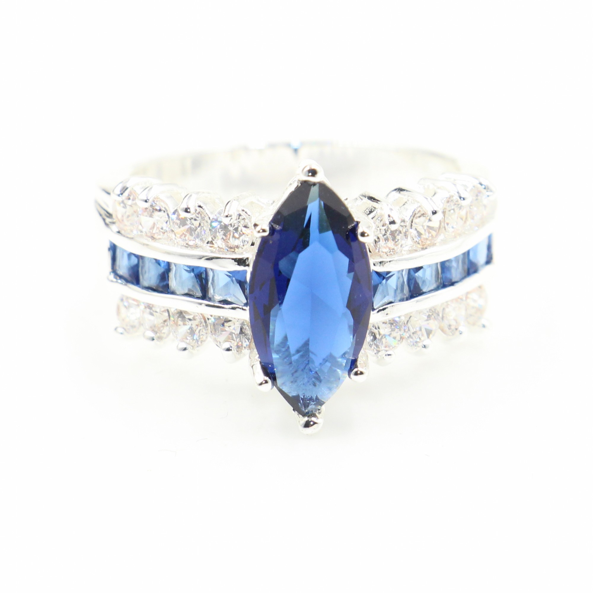 Victoria Wieck Luxury Jewelry 925 Sterling Silver Marquise Cut Blue Sapphire CZ Diamond Women Wedding Engagement Band Ring For Lovers' Gift
