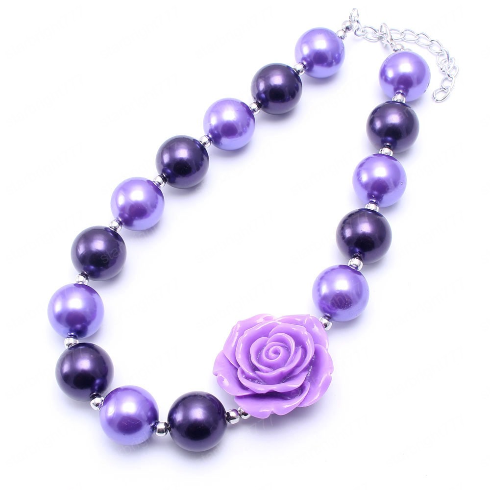 Cute Purple Color Kids Chunky Necklace Rose Flower Girls Child Bubblegum Beads Chunky Necklace Toddler Baby Jewelry