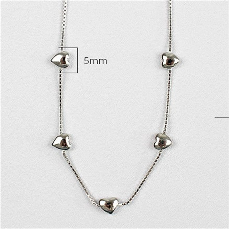 925 Sterling Silver Box Chain Bracelet 16CM Links Chain Heart Charms Bracelet &Bangles For Women Wedding Pulseira Feminina