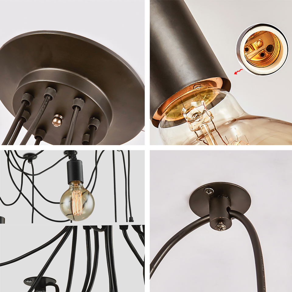 Modern Nordic Retro Edison Chandelier lamp Lighting Vintage Loft Antique Adjustable DIY E27 Spider Pendant Hanging Home Lights