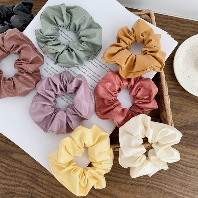 Scrunchies Headwear Retro PU Hairband Elastic Wide Rubber Band Girls Ponytail Holder Fashion Hair Accessories 14 Colors 120pcs DW4611