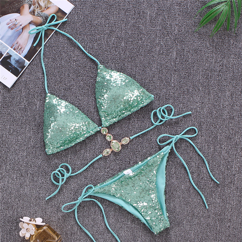 Sequins Bikini Set Crystal Rhinestones Glitter Swimwear Women Beach Bathing Suit Swimsuit Push Up twopiece Swimming Suit