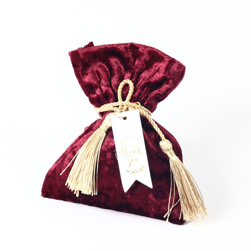New Velvet Gift Bag with THANKS Card & Fringed Wedding Favors and Gift Box Candy Boxes for Wedding Baby Shower Party Supplies
