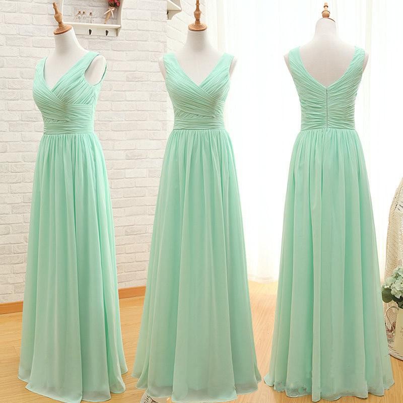 Spring 2019 Mint Green Chiffon Bridesmaid Dresses Long Ruched Bodice A Line Mix and Match Styles Fomal Weddign Guest Dresses Cheap