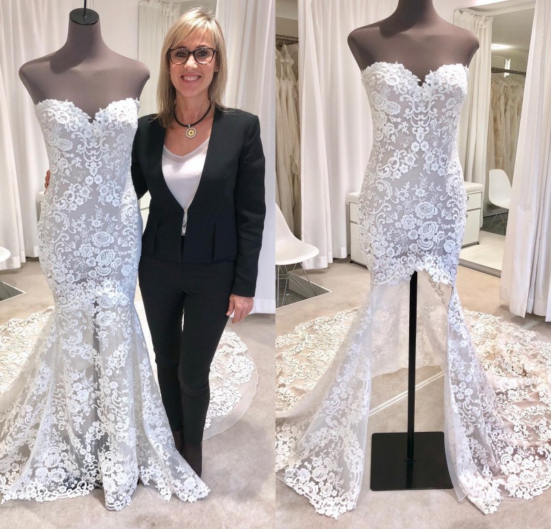 2020 Mermaid Wedding Dresses Lace Applique Strapless Wedding Dresses Split Sweep Train Bridal Gowns Vestidos De Novia
