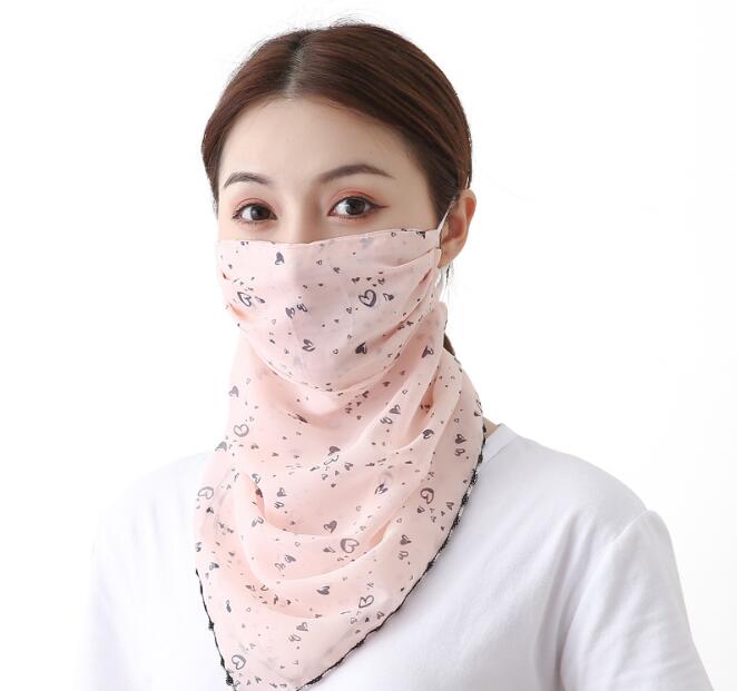 Sunscreen Mask Neck Protection Thin Summer Breathable Silk Scarf Full Covering Chiffon Triangle Scarf Outdoor Riding Women