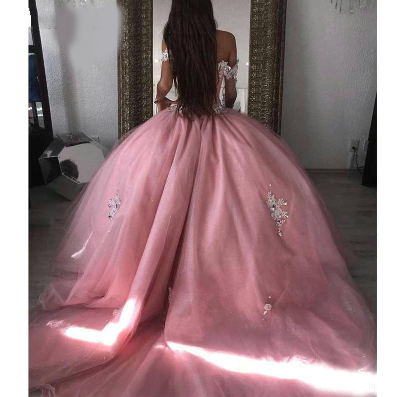 Lovely Pink Quinceanera Dress 2020 Ball Gown Sweet 15 16 Dresses Beading Crystal Long Princess Gown For Birthday Party Plus Size