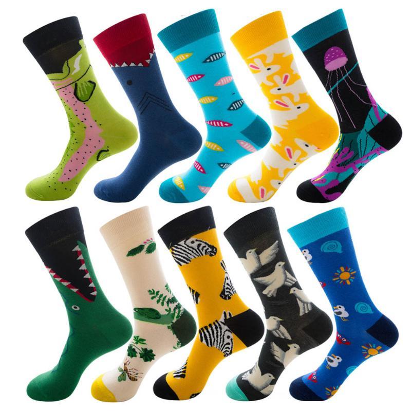 10 pairs colorful mens socks hiphop skateboard happy combed cotton funny crew socks for christmas gift calcetines de hombre