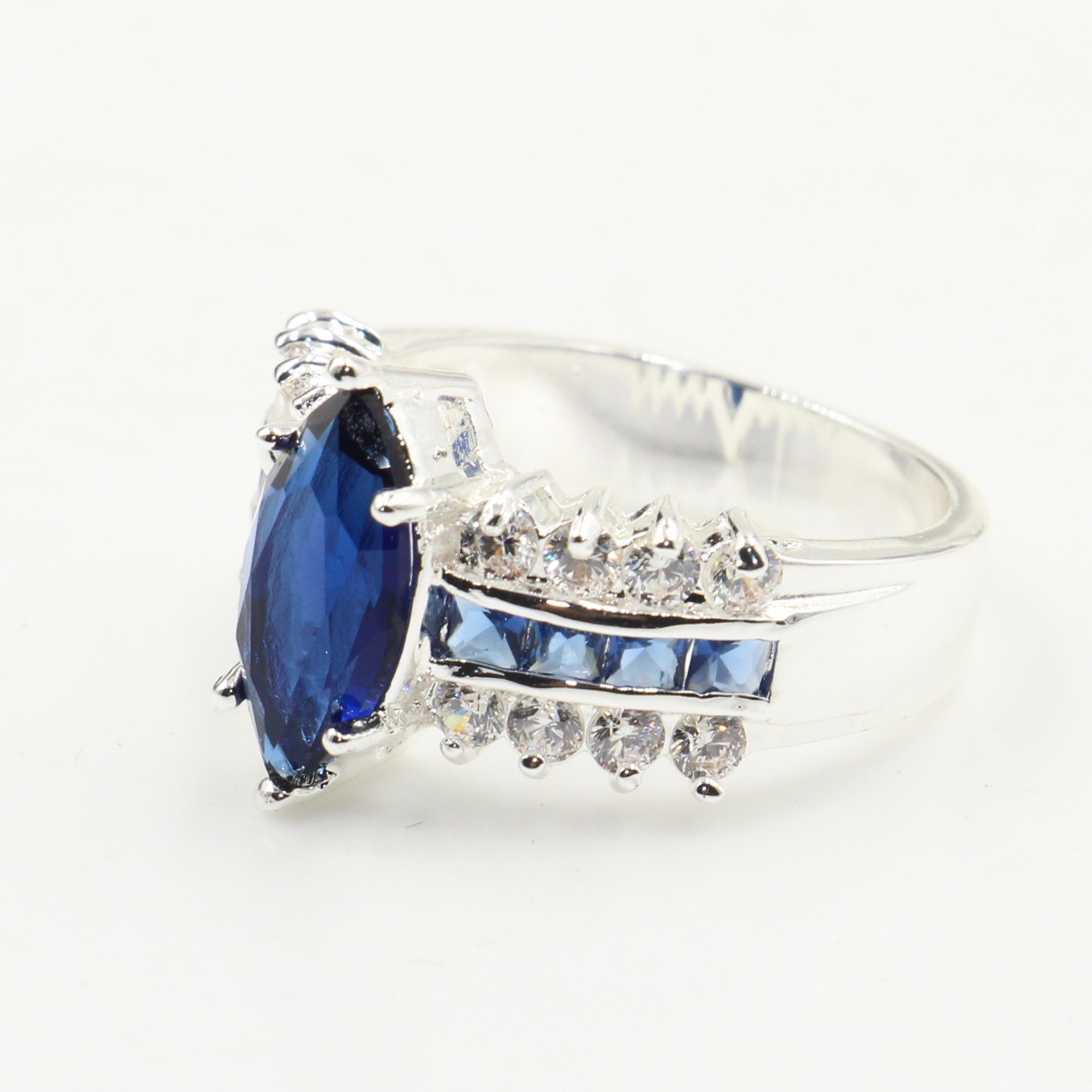 Victoria Wieck Luxury Jewelry 925 Sterling Silver Marquise Cut Blue Sapphire CZ Diamond Women Wedding Engagement Band Ring For Lovers' Gift