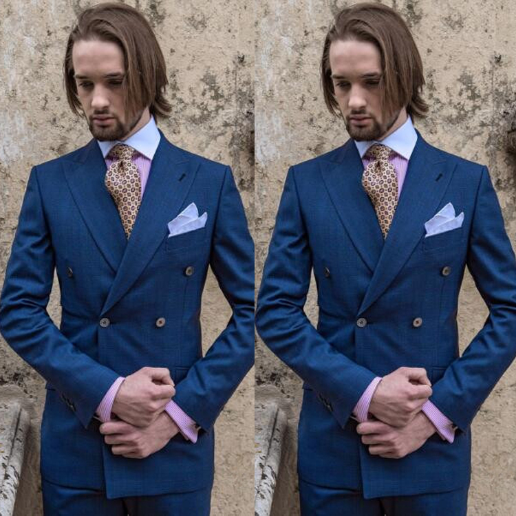 Handsome Groom Wedding Tuxedos Double Breasted Mens Pants Suits 2 Pieces Best Men Formal Blazer Jackets