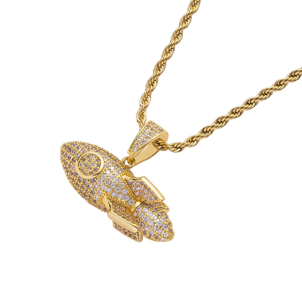New Men039s Cool Golden Rocket Iced Out Pendant Necklace Fashion Hip hop Rock Jewelry With Rope chain For Gift