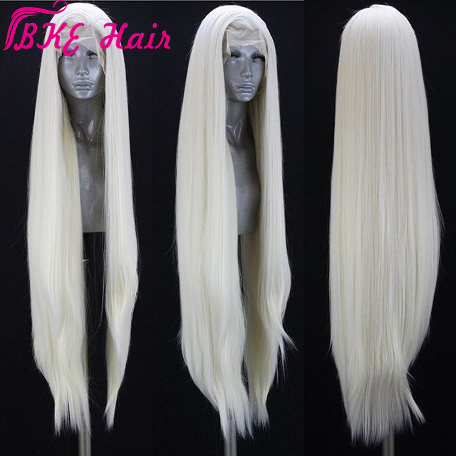 Free part blonde white color Cosplay Wig 30inches Long Straight synthetic lace front wig Costume Halloween Carnival White Women for Party