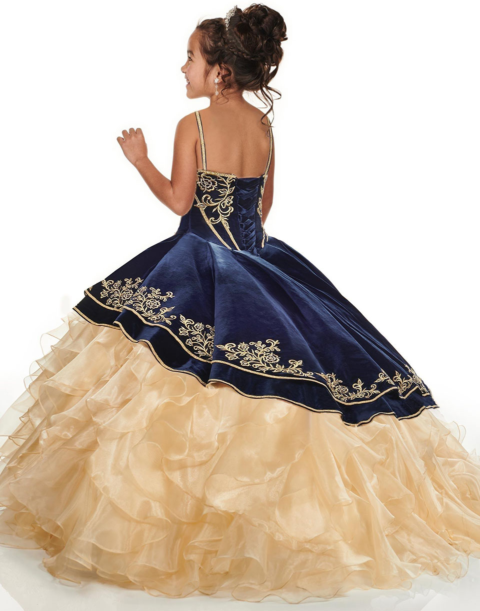 New Flower Girls Dresses Spaghetti Straps Lace Appliques Embroidery Tiered Organza Floor Length For Children Kids Birthday Party Dresses