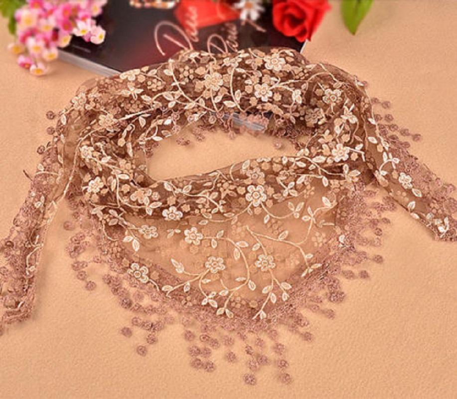 Bandanas Female Women Tassel Lace Floral Knit Triangle Mantilla Scarf Shawl Wrap Scarves