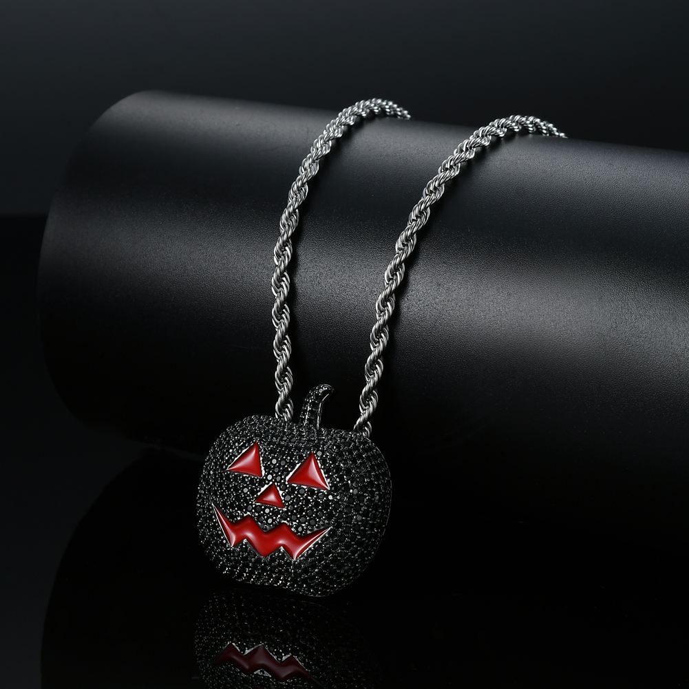 Wholesale-Hip Hop Halloween pumpkin Pendant Copper Micro pave with CZ stones Necklace Jewelry for men and women CN028
