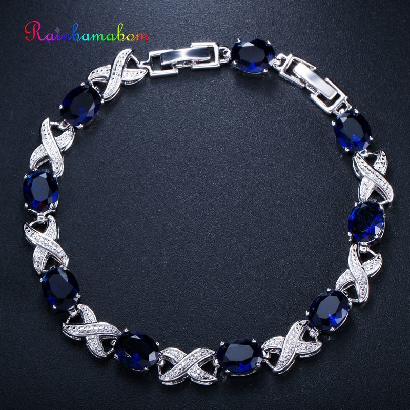 Rainbamabom Bangle 925 Solid Sterling Silver Created Moissanite Morganite Ruby Gemstone Bangle Charm Bracelets Fine Jewelry Wholesale