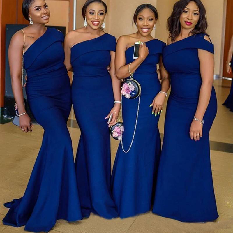 Royal Blue One Shoulder Mermaid Bridesmaid Dress 2020 Simple Country Wedding Party Gowns Custom Size Maid Of Honor Gowns