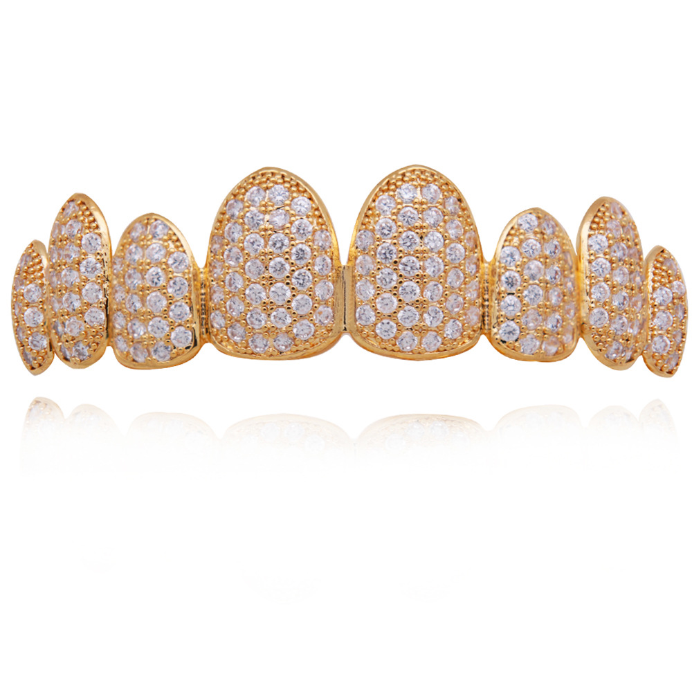 18K Gold Rose Gold White Gold Vampire Grillz Iced Out Fang Grills Full Diamond Cosplay Tooth Cap Dental Mouth Teeth Braces Ornamen