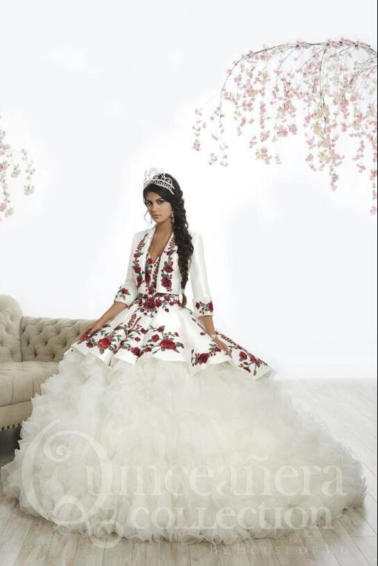 2020 Vintage Quinceanera Dresses With Jacket Lace Embroidery Tiered Skirts Ruffles Ball Gown Tulle Sweet 15 Gowns Custom Made Prom Wear