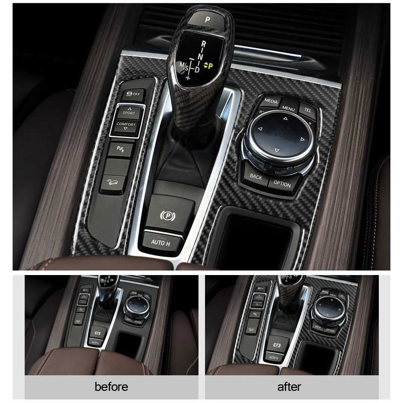 For bmw f15 f16 Carbon Fiber Stickers Decorative Cover trim Strip for Car Control Gear Shift Panel x5 x6 2014-2017