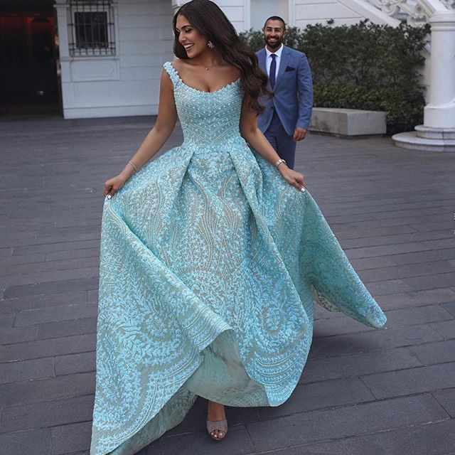 2020 Blue Evening Dresses Lace Appliqued Scoop Neck A Line Sleeveless Prom Dress Party Gowns Abendkleider robe de soiree