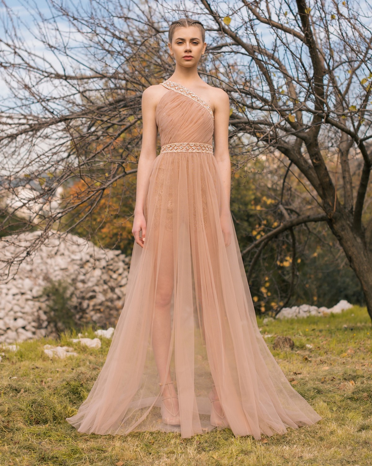 2019 Gorgeous Champagne Prom Dresses One Shoulder Beaded Illusion Long Special Occasion Dress Georges Hobeika Formal Party Evening Dresses