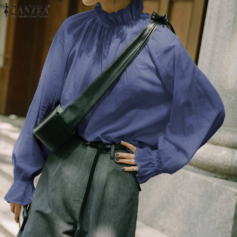 Plus Size Cotton Blouses for Women Solid Stand Collar Tops Casual Flare Sleeve Tunic Shirts ZANZEA Female Fashion Work Blusas, Blue
Plus Size Cotton Blouses for Women Solid Stand Collar Tops Casual Flare Sleeve Tunic Shirts ZANZEA Female Fashion Work Blusas, Blue