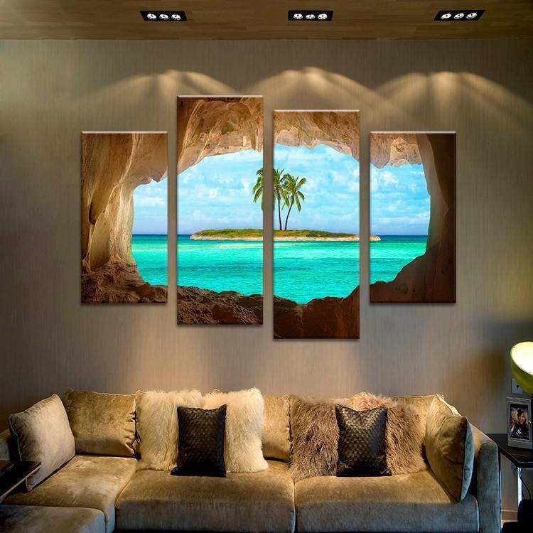 4PCS/set Cave Seacape Painting (No Frame) Living Rooms Set Wall Painting Print On Canvas For Home Decor Giclee Wall Pictures Art