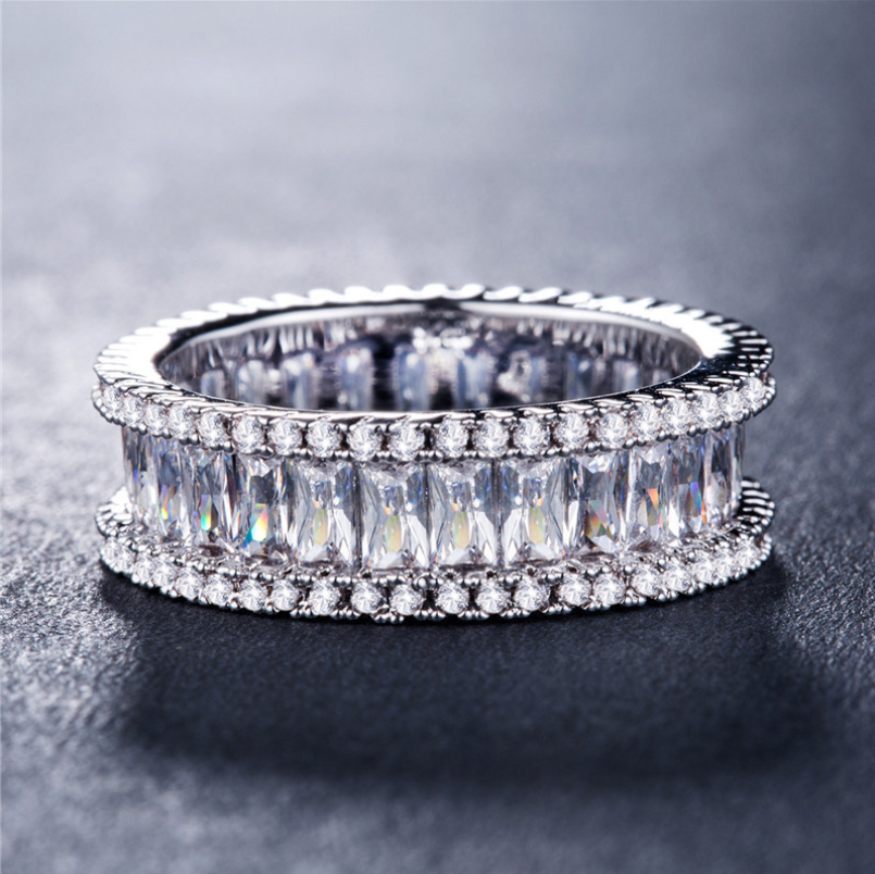Victoria Wieck Luxury Jewelry 925 Sterling Silver Princess Cut White Topaz CZ Diamond Women Wedding Engagement Band Ring For Lovers' Gift