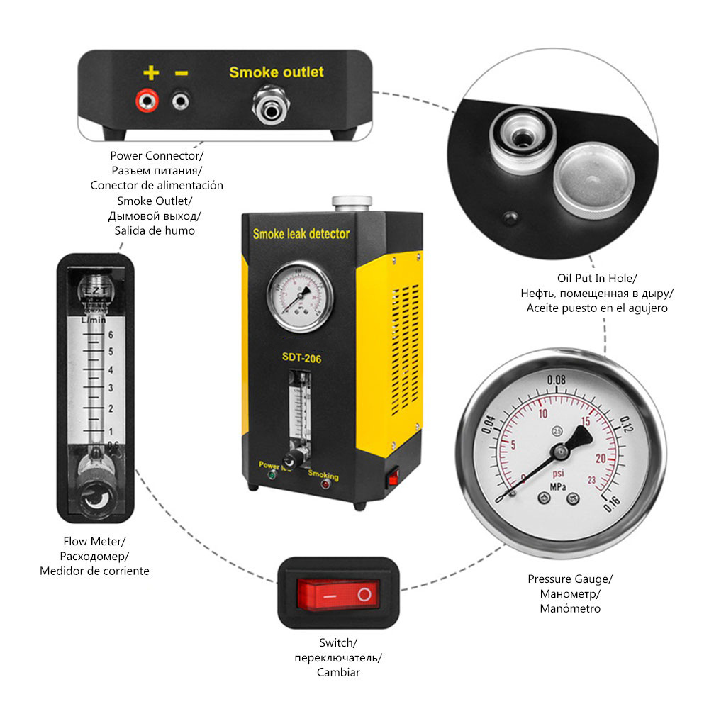 Car Smoke Leak Detector SDT-106 SDT-206 EVAP Car Pipe Leakage Tester Fuel Leak Locator For Motorcycle/Car/Truck Diagnostic Tool
Car Smoke Leak Detector SDT-106 SDT-206 EVAP Car Pipe Leakage Tester Fuel Leak Locator For Motorcycle/Car/Truck Diagnostic Tool