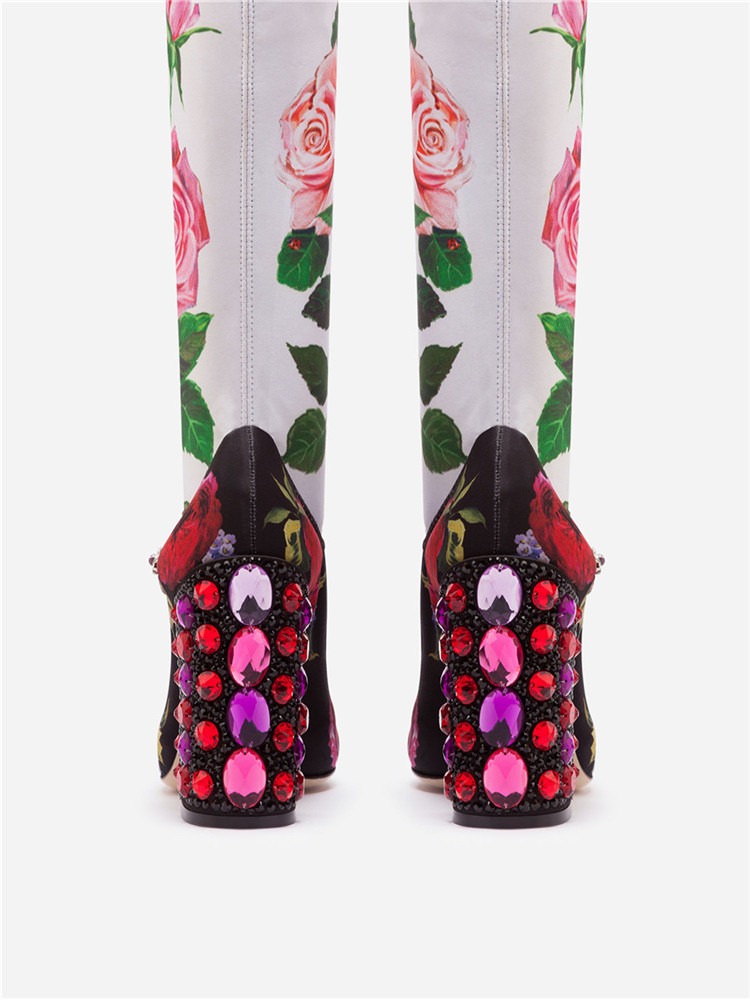 Hot Sale- 2019 Ladies leather diamond Pearl Chunky high heel Round toes Buckle Strap SANDALS SHOES half boots booties Print flowers 02