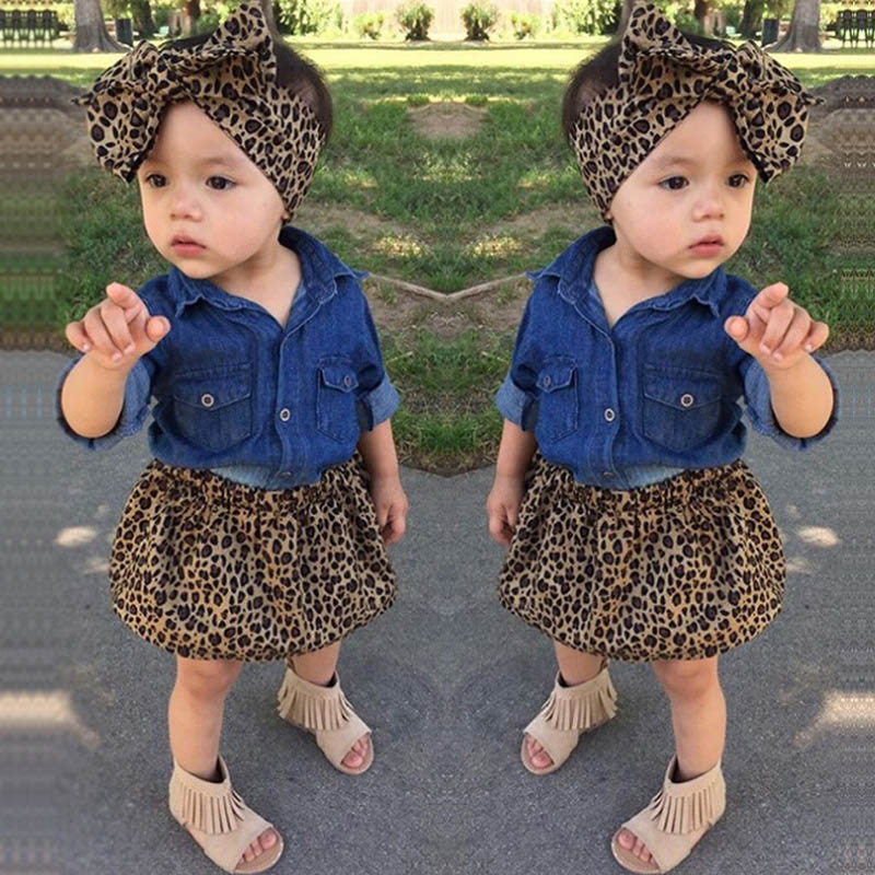 Ins leopard Girls Outfits baby girl suit 3pcs/set denim shirt+Skirt+bows headband Kids Sets girls Dress Suits kids designer clothes A4740, Blue
Ins leopard Girls Outfits baby girl suit 3pcs/set denim shirt+Skirt+bows headband Kids Sets girls Dress Suits kids designer clothes A4740, Blue