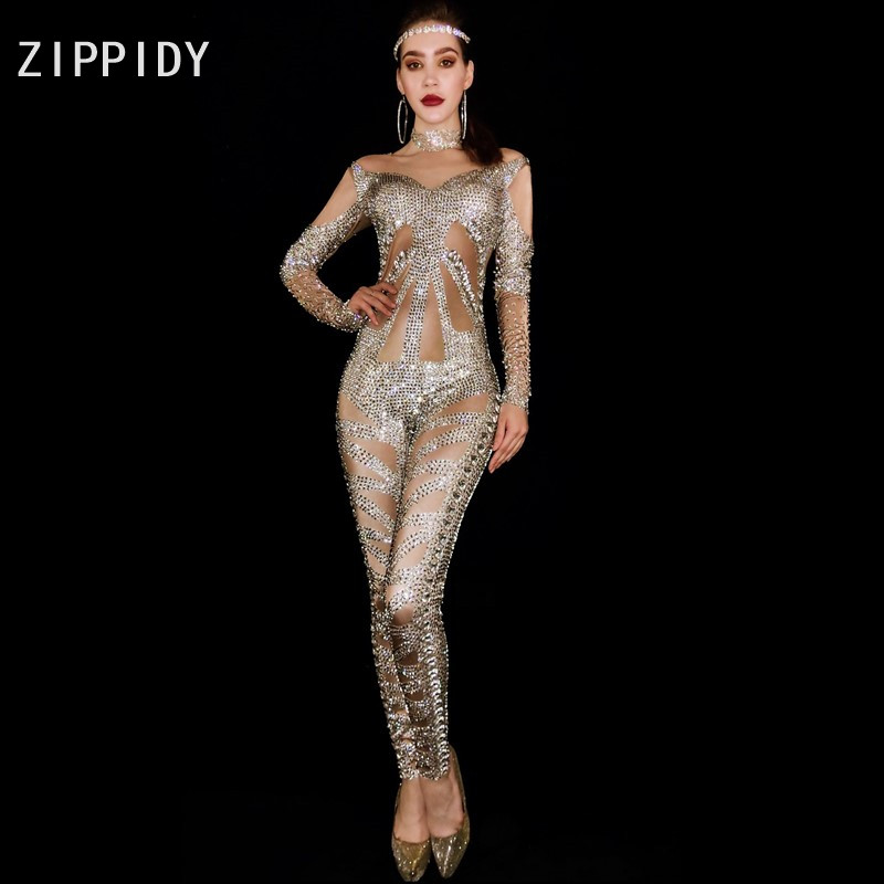 Bling Silver Rhinestones Jumpsuit Female Singer Dancer Wear Birthday Celebrate Bar Outfit Spandex Leggings Outfit, As pic
Bling Silver Rhinestones Jumpsuit Female Singer Dancer Wear Birthday Celebrate Bar Outfit Spandex Leggings Outfit, As pic
