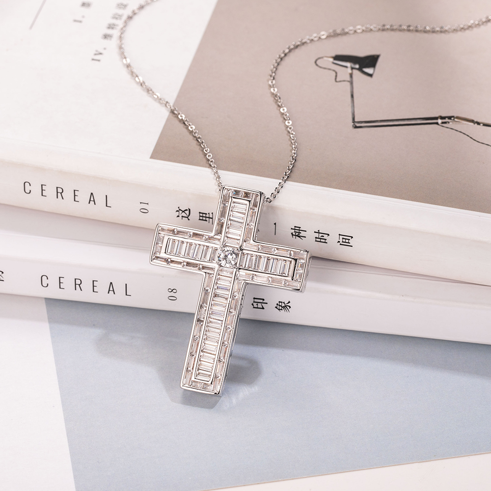 New 925 Silver Exquisite Bible Jesus Cross Pendant Necklace for women men Crucifix Charm Simulated Platinum Diamond Jewelry N022