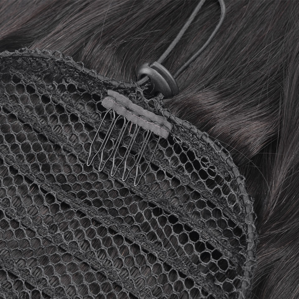 Slik Straight Clip in Ponytail Remy Human Hair Natural Black color Drawstring Ponytails for Women 100g