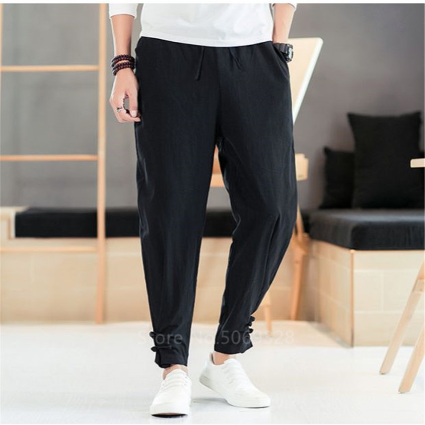 Men Pants Japanese Style Samurai Kimono Homme Clothing Cardigan Chinese Solid Cotton Loose Plus Bottoms Adult Trousers
