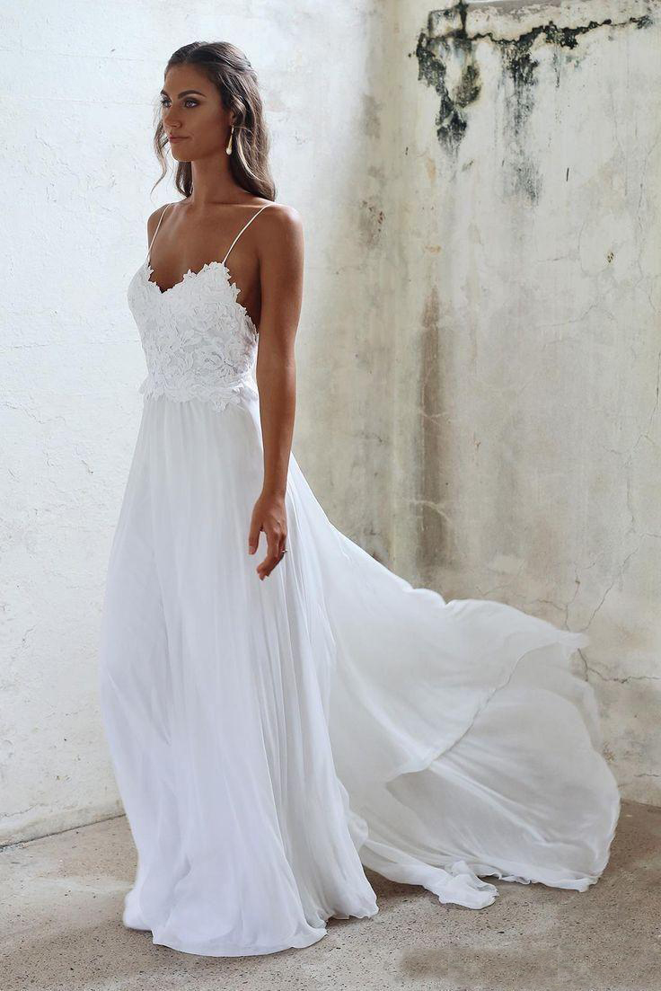 Custom Made Simple Beach Dresses A Line wedding dress for bride Sleeveless Lace Applique Backless Bridal Court Train Wedding Gowns 0521